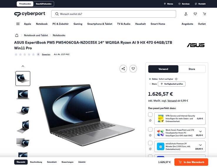 Asus ExpertBook PM5 G2 PM5406CGA-NZ0035X für 1.626,57 Euro.