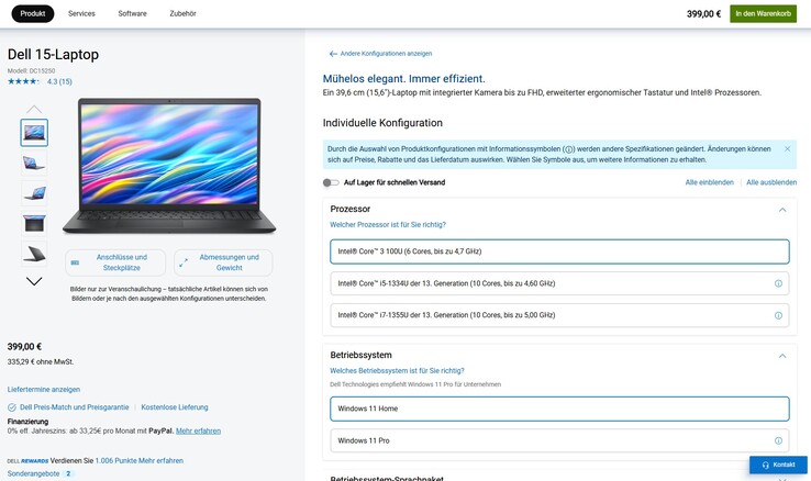Das Dell 15 DC15250 für 399 Euro.