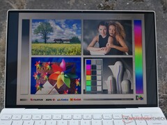 Draußen im Schatten. Auf dem glänzenden Bildschirm wird es immer ein wenig Blenden geben.