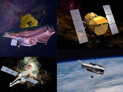 Das Bild zeigt die Weltraumteleskope JWST, Hubble, Chandra und Swift (Bildquelle: NASA; bearbeitet)