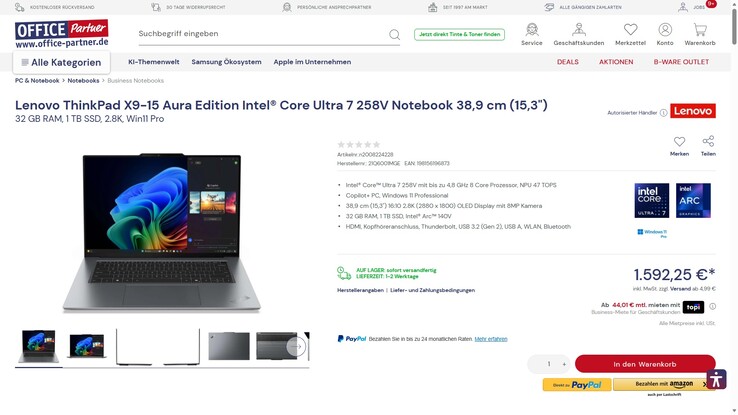 Lenovo ThinkPad X9-15 Gen 1 (21Q6001MGE) für 1.592,25 Euro.