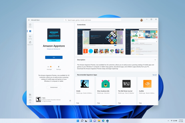 Der Amazon Appstore lässt sich jetzt unter Windows 11 herunterladen (Bild: Microsoft)