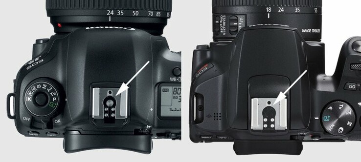 Links: Canon 5D Mark IV mit Center Pin. Rechts: Canon EOS 250D ohne Center Pin. (Bild: Canon / PetaPixel)