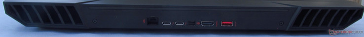 Rückseite: Ethernet, 2x USB 3.1 (Gen2) Type-C mit Thunderbolt 3, miniDP 1.4, HDMI 2.0, USB 3.0 (Gen1) Type-A