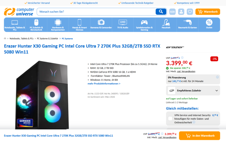 Medion Erazer Hunter X30 für 3.399 Euro.