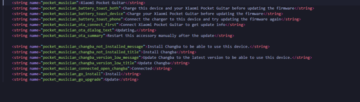 Textstellen, aus denen hervorgeht, dass die Xiaomi Pocket Guitar eine Kopplung mit der Changba-App erfordert, um zu funktionieren