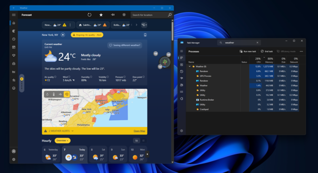 Die Wetter-App von Windows 11 beansprucht mehr als 1 GB RAM.