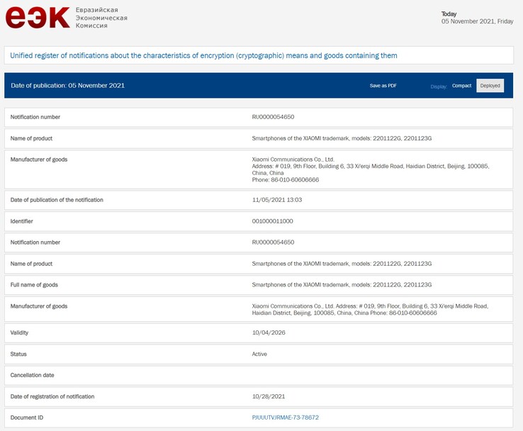 Neue globale Xiaomi-Phones, offenbar Xiaomi 12 und Xiaomi 12 Pro sind bei der EEC aufgetaucht.