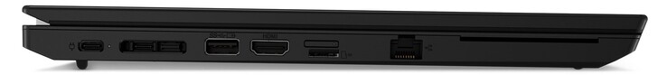Linke Seite: 1x USB-C 3.2 Gen1 (Netzanschluss), 1x Thunderbolt 4, Docking-Anschluss, 1x USB-A 3.2 Gen1, HDMI, microSD-Kartenleser, GigabitLAN, Smartcard-Leser