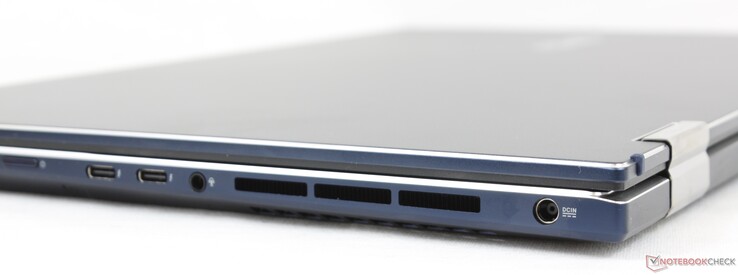 Rechts: Ein-/Ausschaltknopf, 2x USB-C mit Thunderbolt 4 + Power Delivery + DisplayPort, 3,5-mm-Headsetanschluss, Netzanschluss