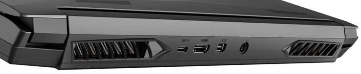 Rückseite: USB 3.2 Gen 2 (USB-C, Displayport 1.4, G-Sync), HDMI 2.1 (mit HDCP 2.3), Mini DisplayPort 1.4 (G-Sync), Netzanschluss