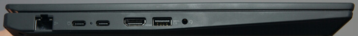 Anschlüsse links: 1-Gigabit-LAN, USB4 (40 Gbit/s, DP), USB-C (10 Gbit/s), HDMI, USB-A (5 Gbit/s), Headset