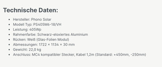 Technische Daten Solarmodule (Quelle: Alpha Solar)