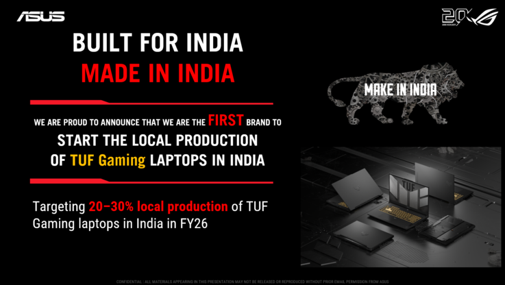 Ein beträchtlicher Teil der TUF-Laptops soll in Indien gefertigt werden.
