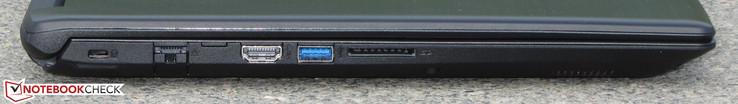 linke Seite: Steckplatz für ein Kabelschloss, Gigabit-Ethernet, HDMI, USB 3.1 Gen 1 (Typ A), Speicherkartenleser (SD)