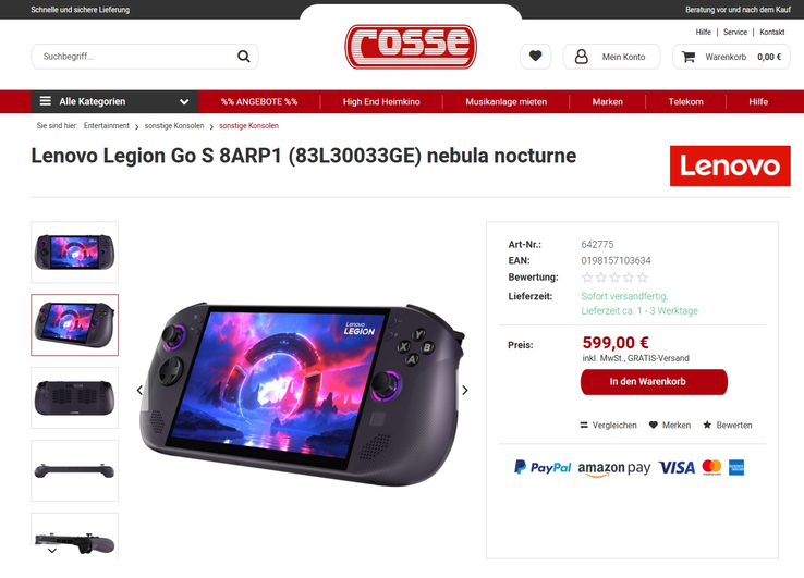 Lenovo Legion Go S für 599 Euro.