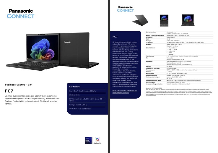 Panasonic Let's Note FC7 – technische Daten