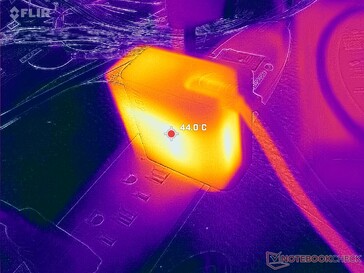 Der AC-Adapter erreicht über 44 °C, wenn anspruchsvolle Lasten laufen