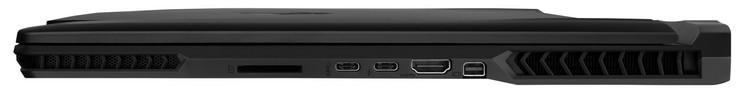 rechte Seite: Speicherkartenleser, USB 3.1 Gen 2 (Typ-C), Thunderbolt 3, HDMI 2.0 (4k @60Hz), Mini Displayport 1.3