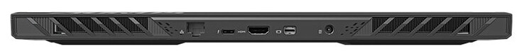 Rückseite: Gigabit-Ethernet (2,5 GBit/s), Thunderbolt 4 (USB-C; Power Delivery), HDMI 2.1, Mini Displayport 1.4, Netzanschluss