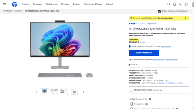 HP OmniStudio X 32-c1770ng für 1.599 Euro.