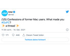 Intel bekommt für seine Anti-Apple Posts in den sozialen Medien nicht unbedingt Anerkennung (Bild: Intel / Twitter)