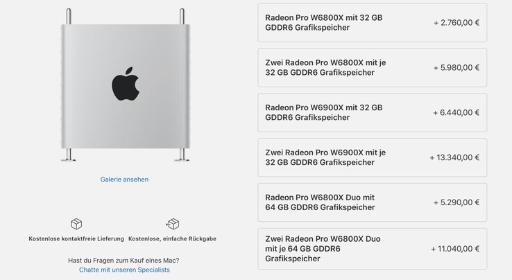 Apple bietet nun neue Grafikkarten für den Mac Pro an. (Screenshot: Apple)