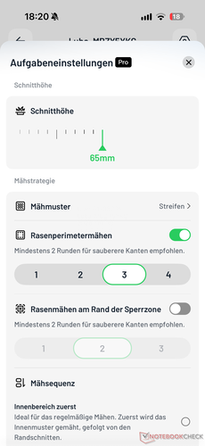 Zahlreiche Mäh-Einstellungen