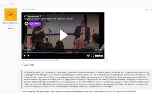 Interview mit Reggie Fils-Aimé, in dem seine Aussagen zu Amazon zu sehen sind