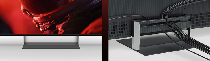 Sonys neue Bravia-Fernseher kommen mit ‚Mirage‘-Standfüßen, die dank einer speziellen Linsenstruktur das Licht streuen und gleichzeitig als unsichtbare Kabelführung dienen.