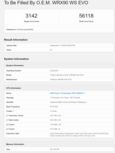 Threadripper Pro 9985WX Geekbench 7 Score
