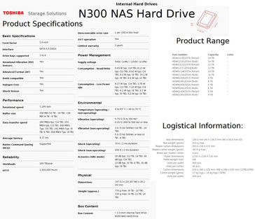 Toshiba N300 NAS Hard Drive Specs
