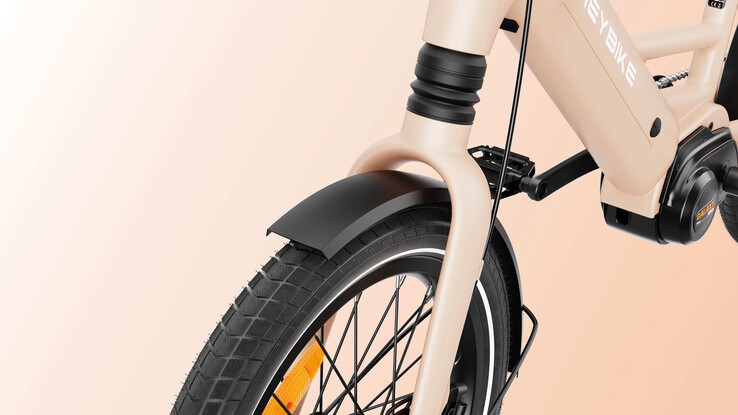 Die Federung ist versteckt (hinter der schwarzen Abdeckung über der Federgabel, Bildquelle: Heybike)