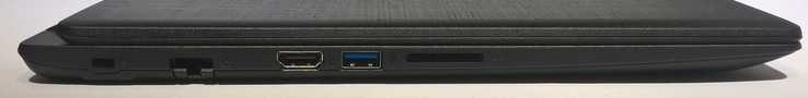 linke Seite: Kabelschloss, Gigabit-Ethernet, HDMI, USB 3.0, SD-Kartenleser