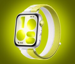 Die Huawei Watch Fit 5 wird mit einem auffälligen, zweifarbigen Armband angeboten.