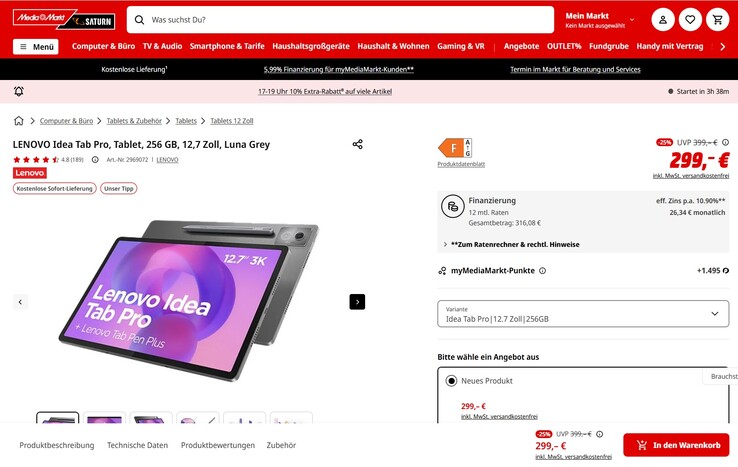 Lenovo Idea Tab Pro für 299 Euro.