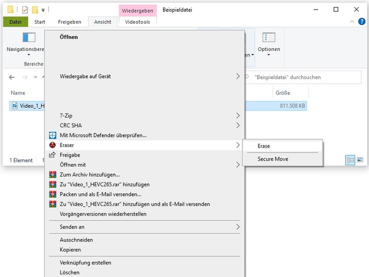 Öffnen Sie das Kontextmenü der Datei mit einem Rechtsklick und wählen Sie 