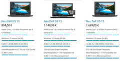 Dell G5 15 Konfigurationen (Ausschnitt) - Quelle: Dell