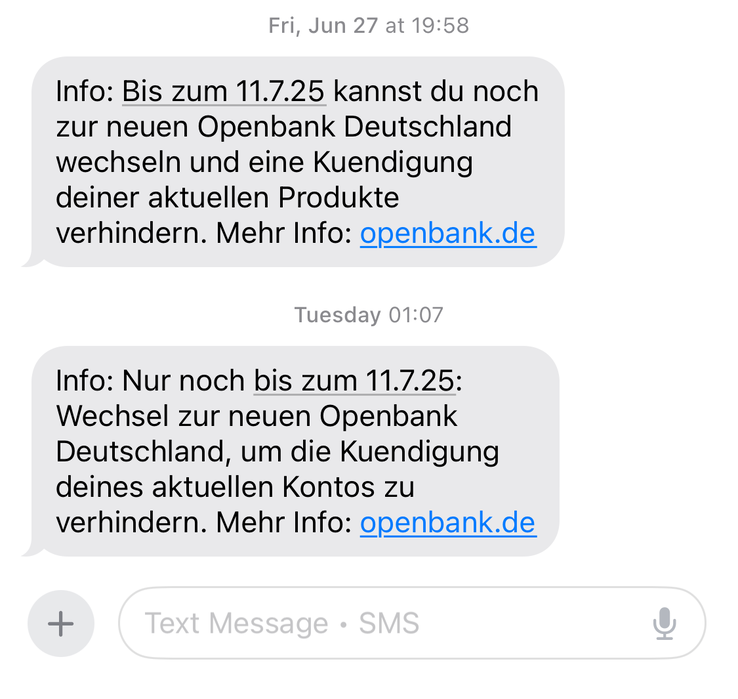 Notebookcheck.com hat diese Kurznachricht per SMS bekommen. (Bildquelle: Screenshot)