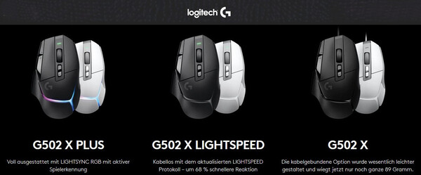 Die brandneuen "Drei Musketiere" der Logitech G502-Bande: Leichte Gaming-Mäuse mit präzisen Switches und 25K Hero-Sensor.