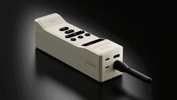 Die Powerbank im Design des Motorola DynaTac 8000X hat drei USb-Ports und eine abnehmbare Antenne