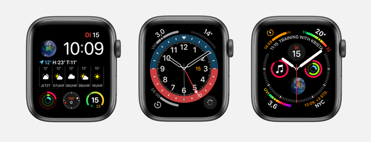 Die Apple Watch Series 7 soll neue Zifferblätter erhalten, inklusive einer neuen Version von Infograph Modular (links im Bild).