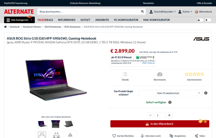 Asus ROG Strix G18 G814FP-S9065W für 2.899 Euro.