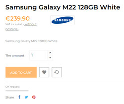 Das Galaxy M22 ist auf einer europäischen Seite von Samsung aufgetaucht (Bild: Twitter/@Sudhanshu1414)
