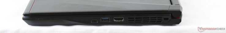 rechts: USB Typ-C + Thunderbolt 3, USB 3.0, HDMI 1.4, Kensington Lock