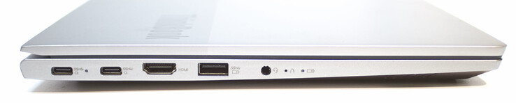 2x USB-Typ-C mit PowerDelivery und DisplayPort; HDMI; USB-Typ-A (3.2 Gen 1); 3.5 mm Headset