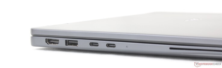 Links: HDMI 2.1, USB-A 3.2 Gen. 1 (5 Gbit/s), 2x USB-C Thunderbolt 4 mit DisplayPort 2.1 + Power Delivery