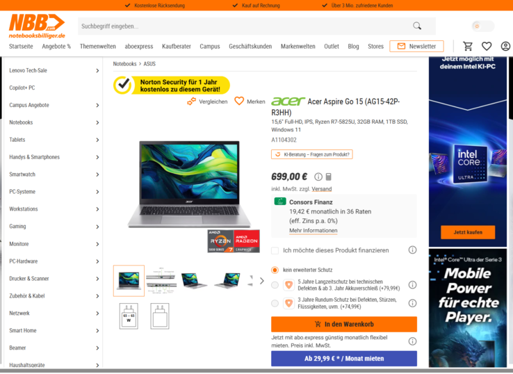 Acer Aspire Go 15 AG15-42P-R3HH für 699 Euro.