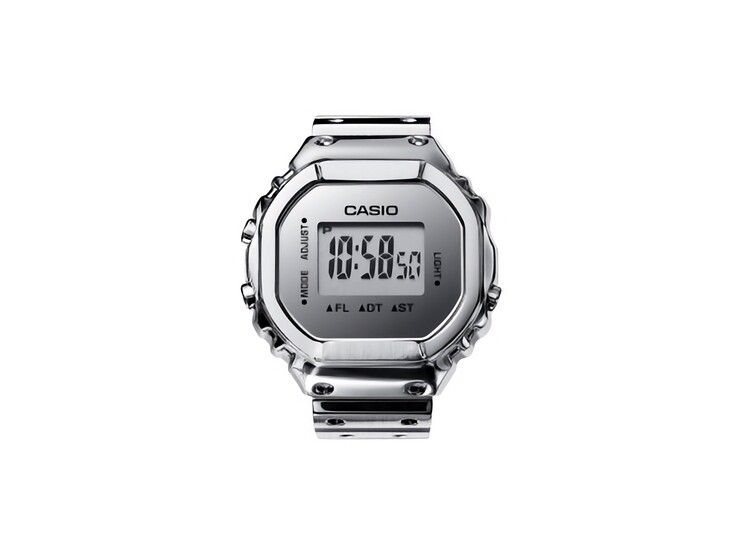Frontansicht der smarten Casio Ring Watch CRW-H001M-8 mit digitalem LCD und polierter silberfarbener Oberfläche
