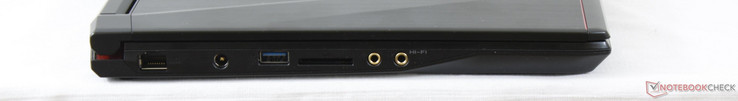 links: Gigabit-Ethernet, Netzteil, USB 3.0, SD-Leser, 3,5-mm-Audio